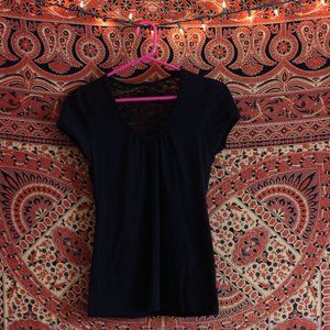 Black Tee with Lace Cutout